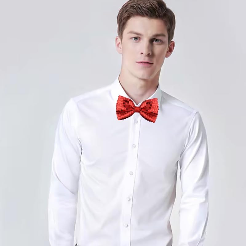 Sdopbinbin Pink Red Glitter Bow Tie for Men Boys Sparkly Christmas Bow Ties Bowtie for Men Kids Pre Tied Bow Tie for Boys - Image 4